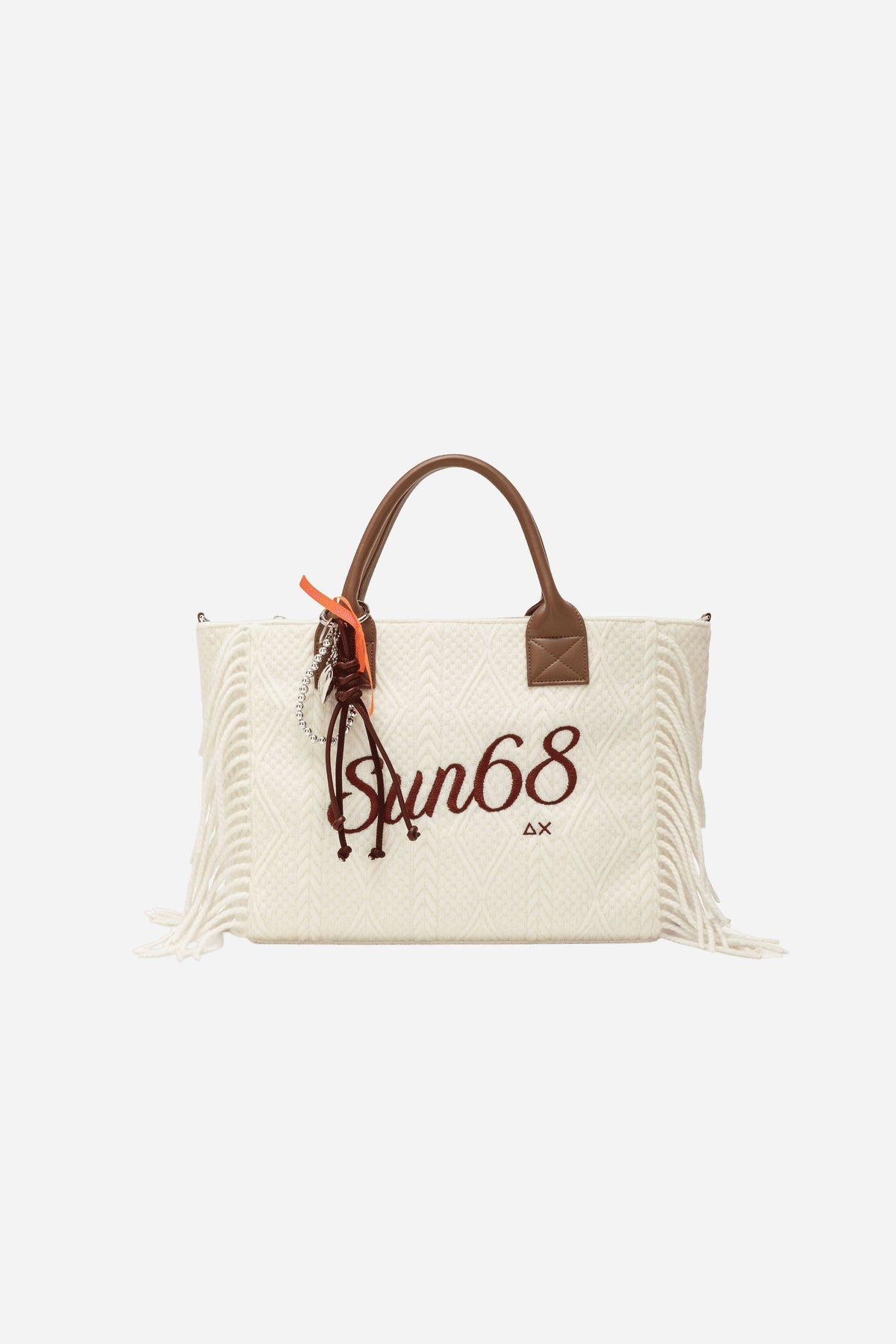 Shopping bag media in maglia con frange