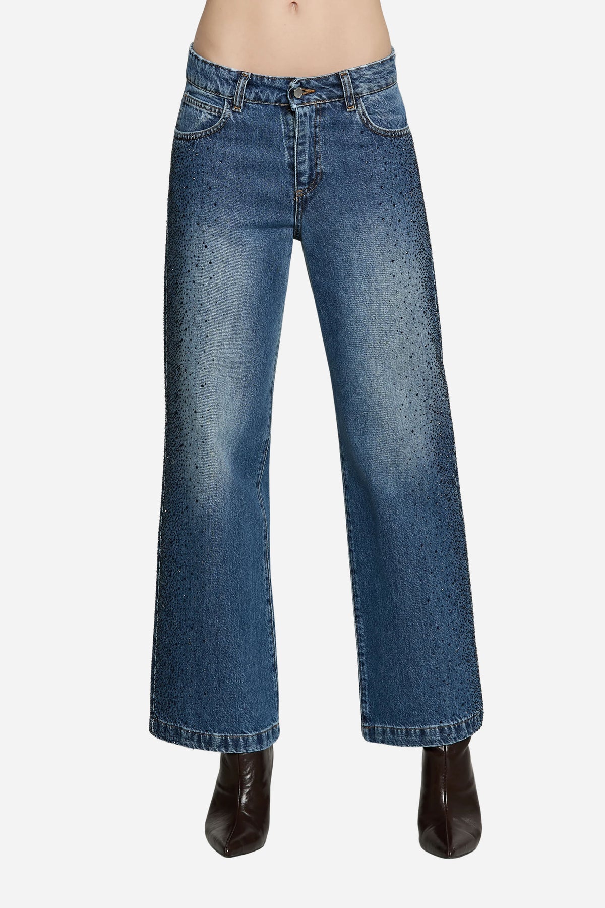 Panta ELLELONG_BLUE vita media straight fit 5 ts con strass