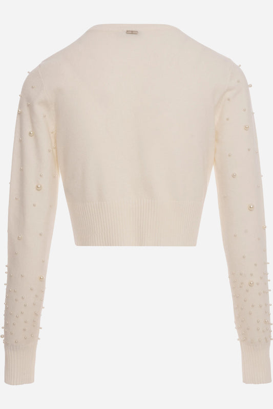 Cardigan Fracomina cropped con perle applicate