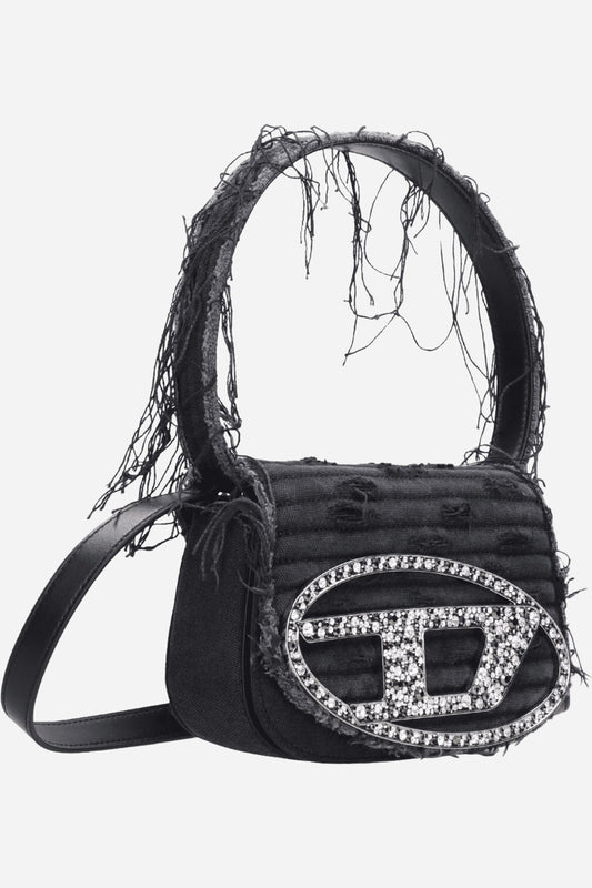 1DR Borsa piccola a spalla in denim e pelle