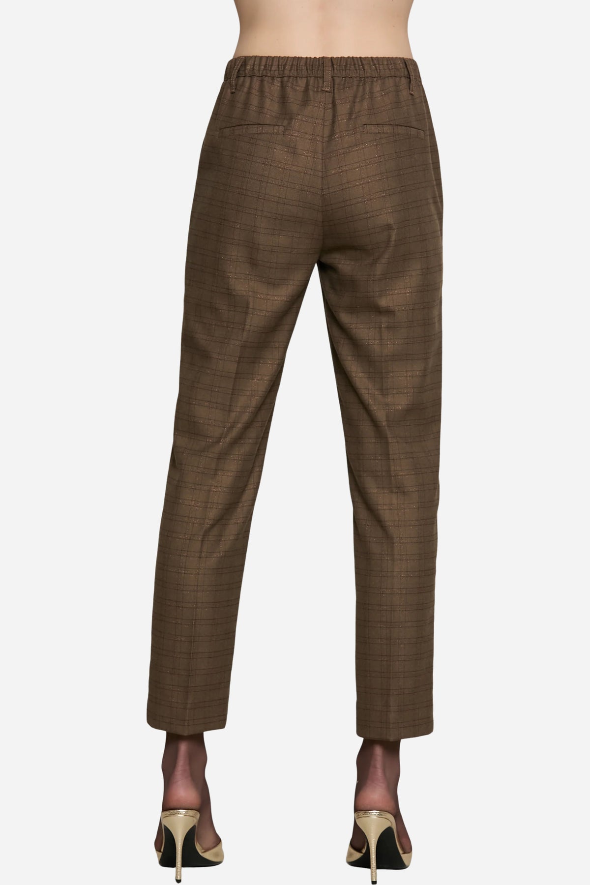 Pantalone OSTENDO_B vita alta quadri lurex