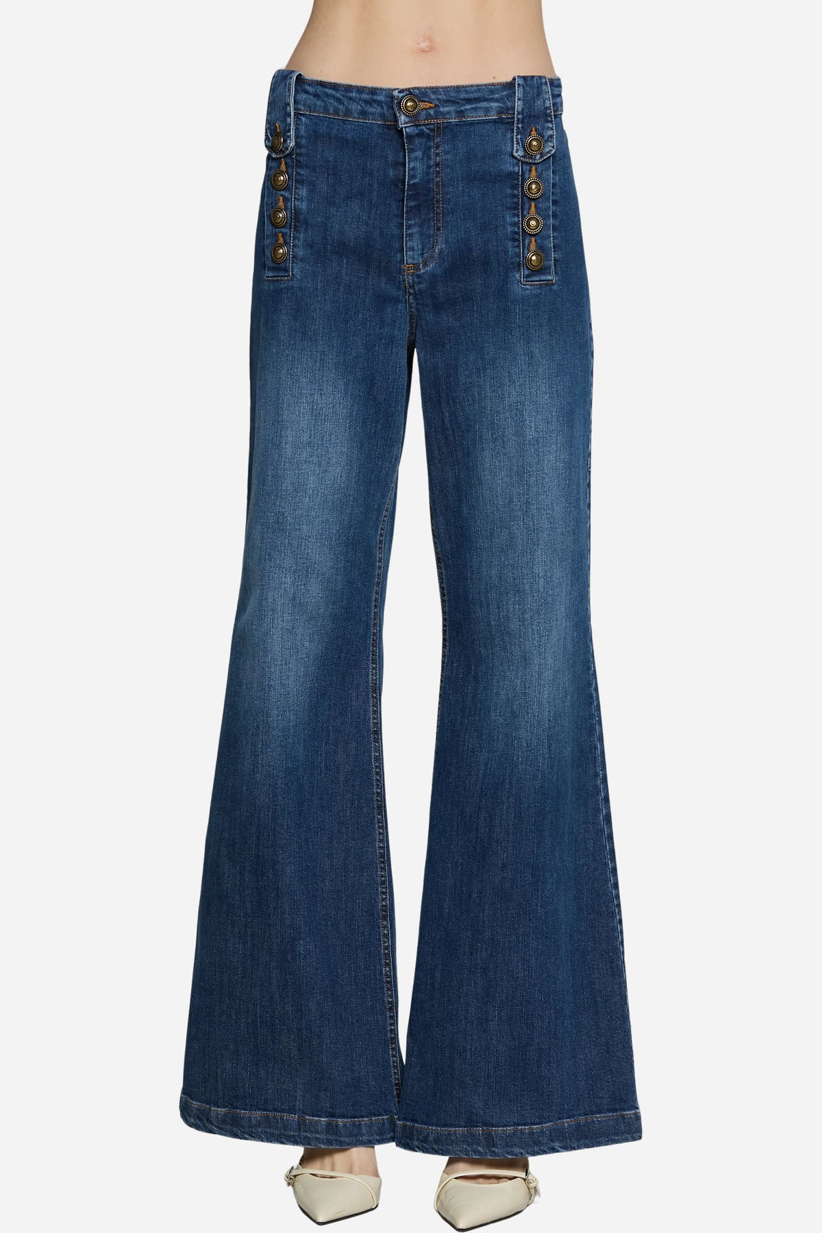 Panta PALENCIA vita alta dettaglio denim