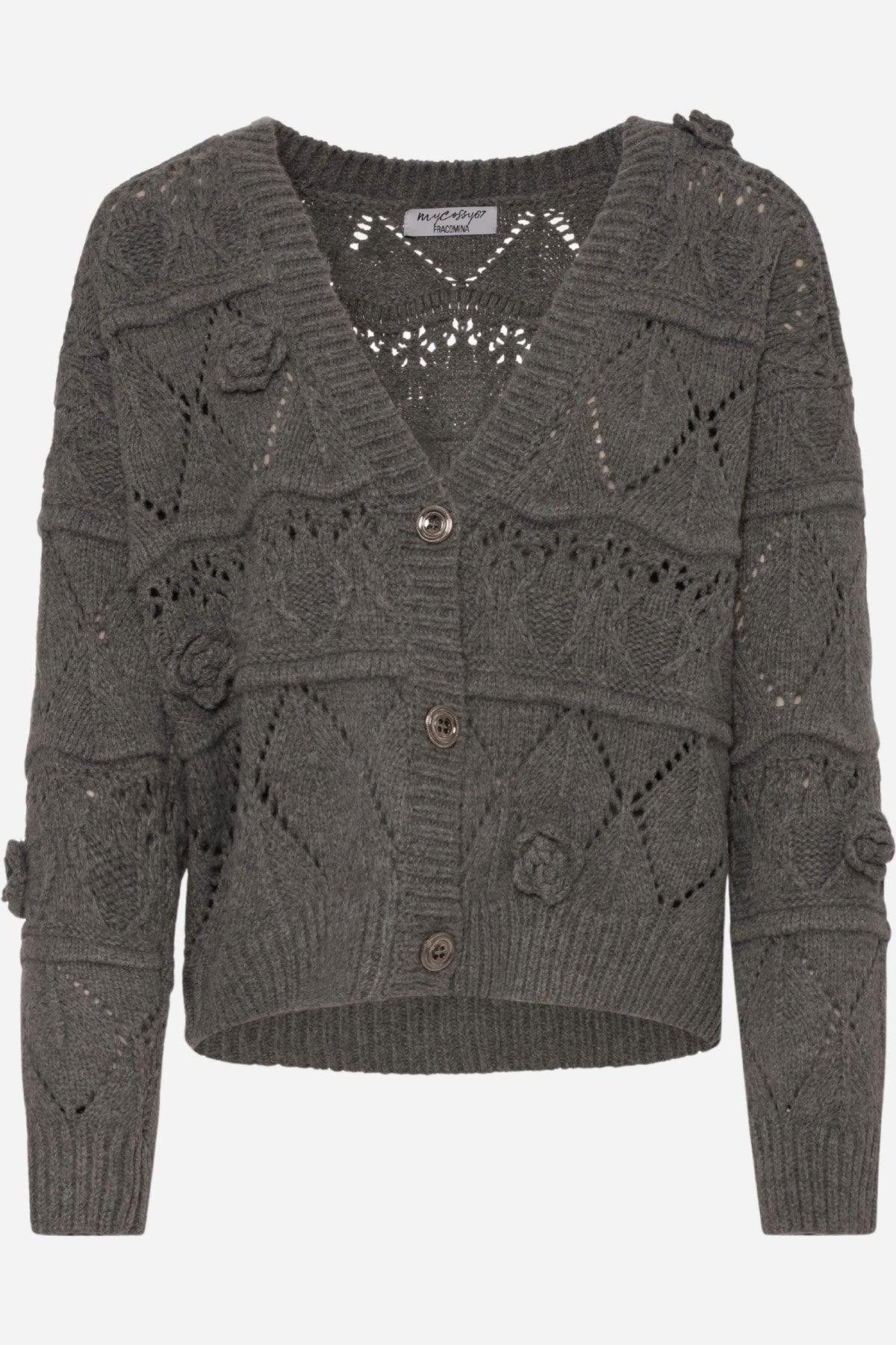 Cardigan regular punto treccia e trafori Fracomina