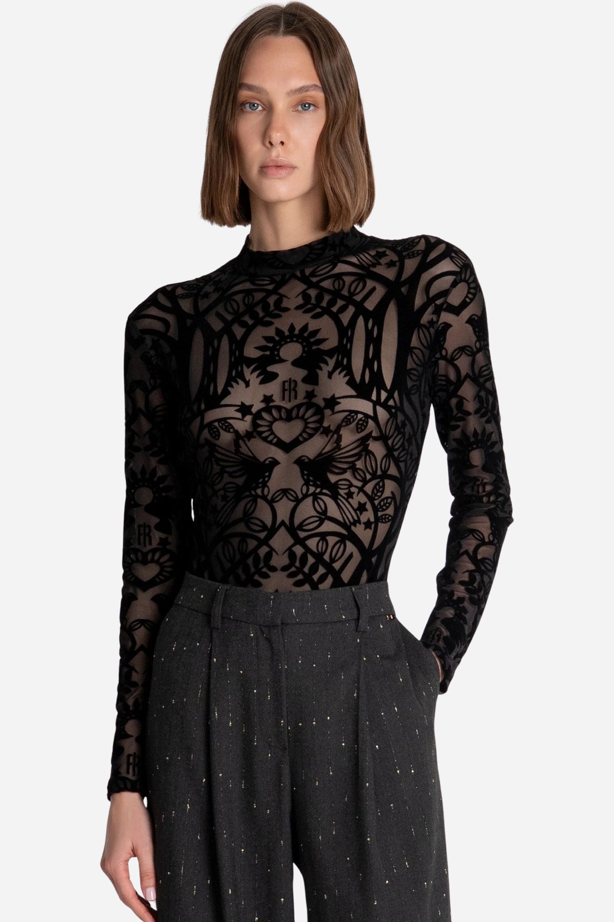 Body Fracomina slim in pizzo collo alto