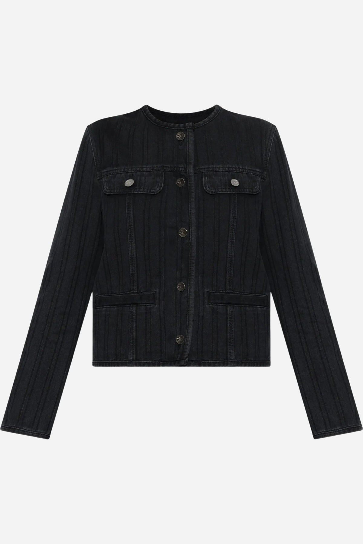 DE-GRAFY Giacca denim gessata girocollo