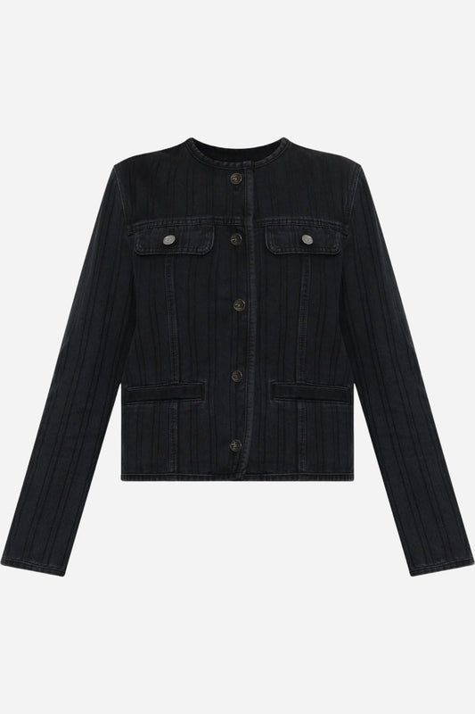 DE-GRAFY Giacca denim gessata girocollo